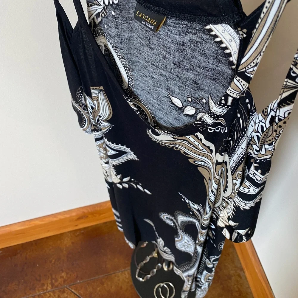 LASCANA for Venus Cold-shoulder Mini Dress Black Paisley XS - Picture 6 of 11